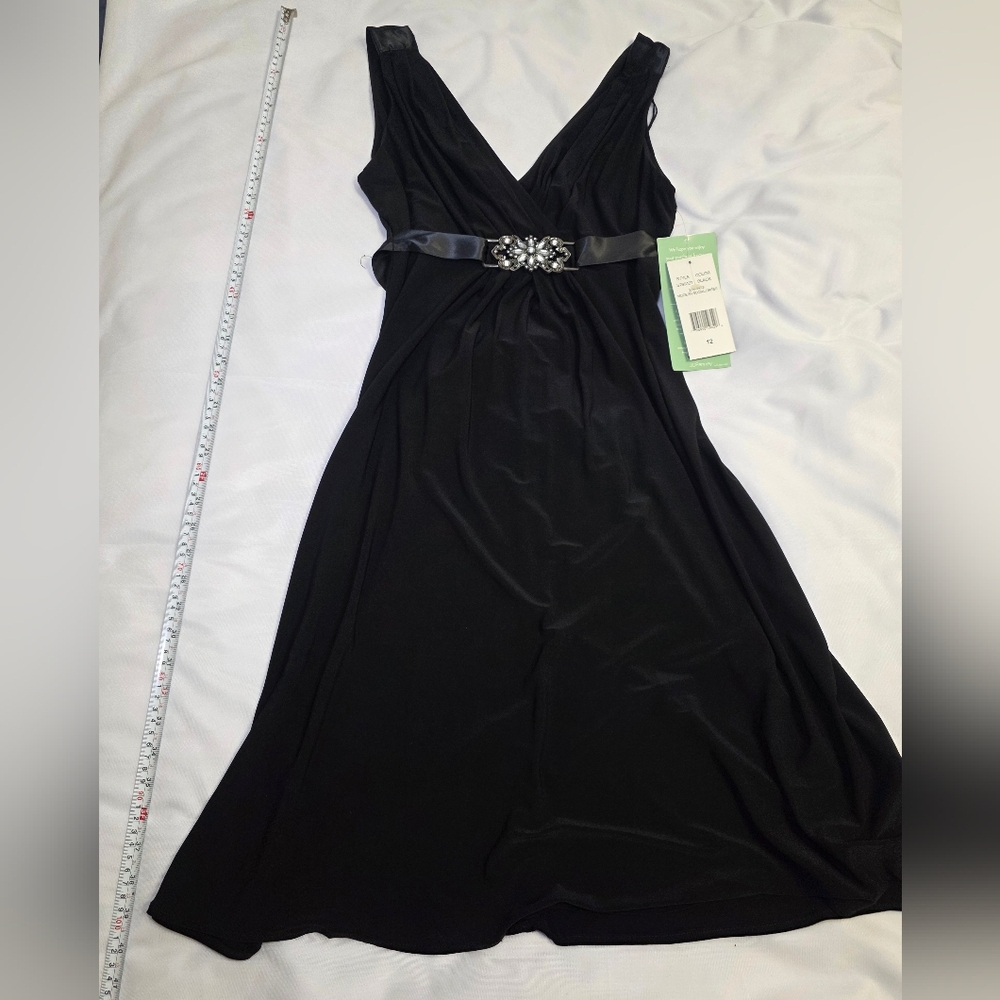 Scarlett Nite Formal Party Wedding Embellished Belted Dress Size 12 NWT Black